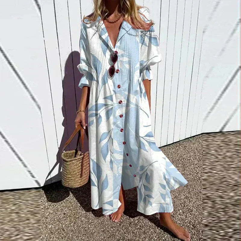 Women's Dress | Floral V-Neck Long Sleeve Maxi 4
