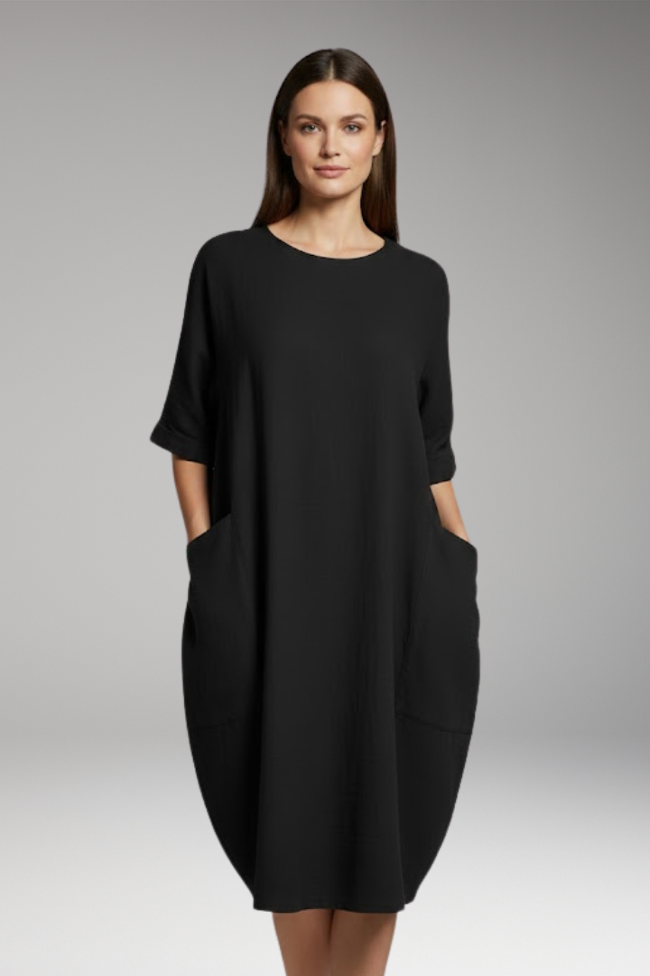 Women's Dress with Round Neckline and Short Sleeves 0