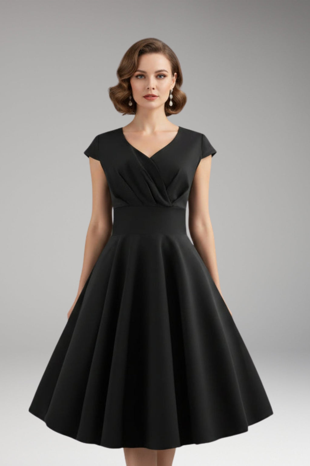 Women's Dress with Waist Cut and Flowing Hem 0