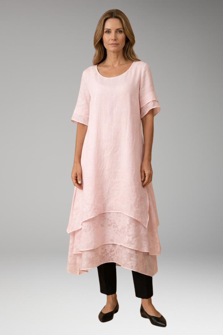 Women's Elegant Midi Dress with Open Neckline and Fluid Cut 0