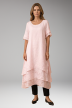 Women's Elegant Midi Dress with Open Neckline and Fluid Cut 0