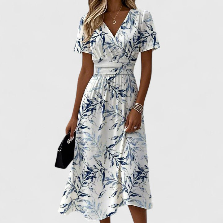 Women's Floral Midi Dress | White Wrap V-Neck 0