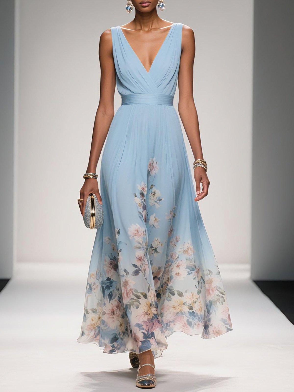 Wedding Guest Dress Women | Floral Border Print & Elegant Flowing Design