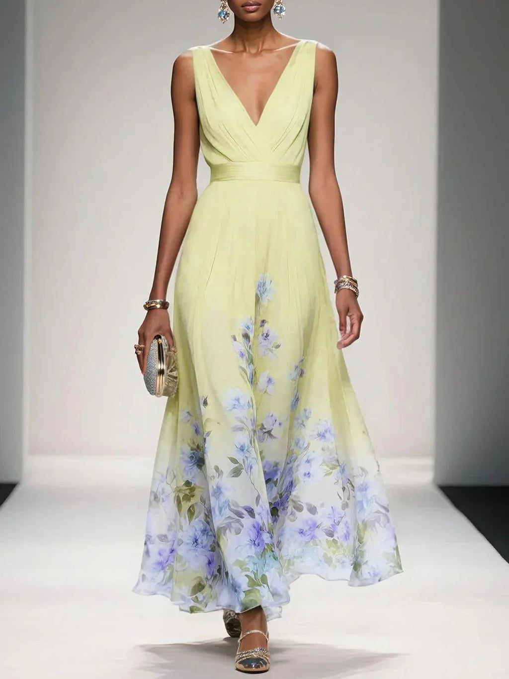 Wedding Guest Dress Women | Floral Border Print & Elegant Flowing Design