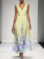 Wedding Guest Dress Women | Floral Border Print & Elegant Flowing Design
