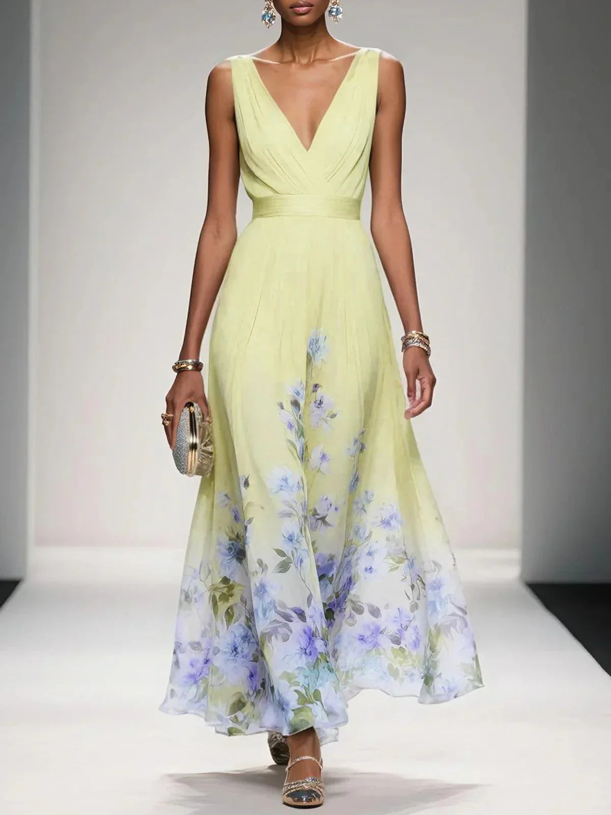 Wedding Guest Dress Women | Floral Border Print & Elegant Flowing Design