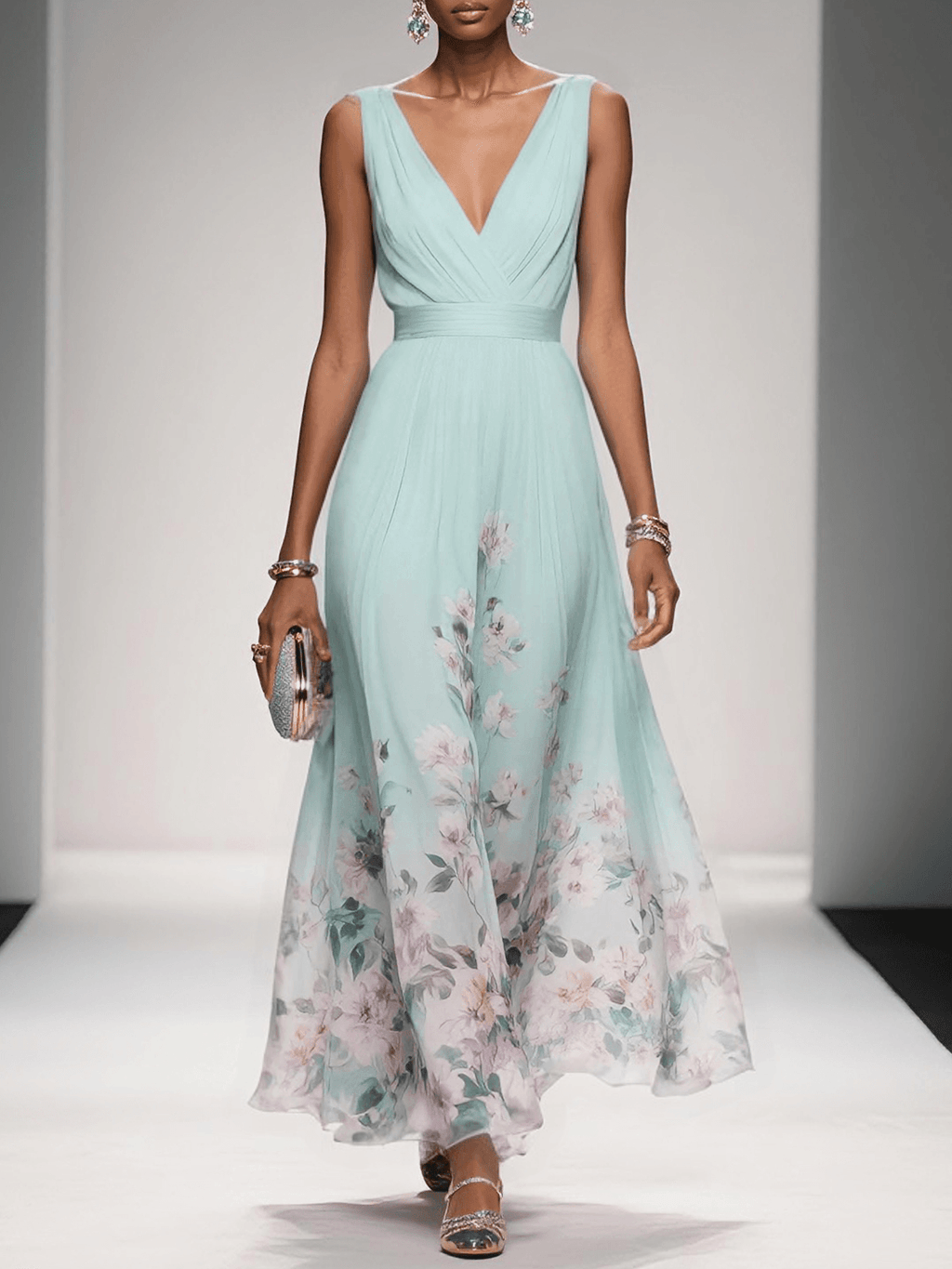 Wedding Guest Dress Women | Floral Border Print & Elegant Flowing Design