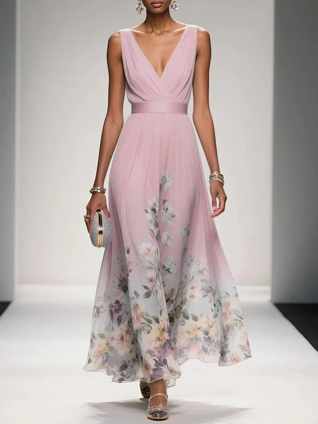 Wedding Guest Dress Women | Floral Border Print & Elegant Flowing Design