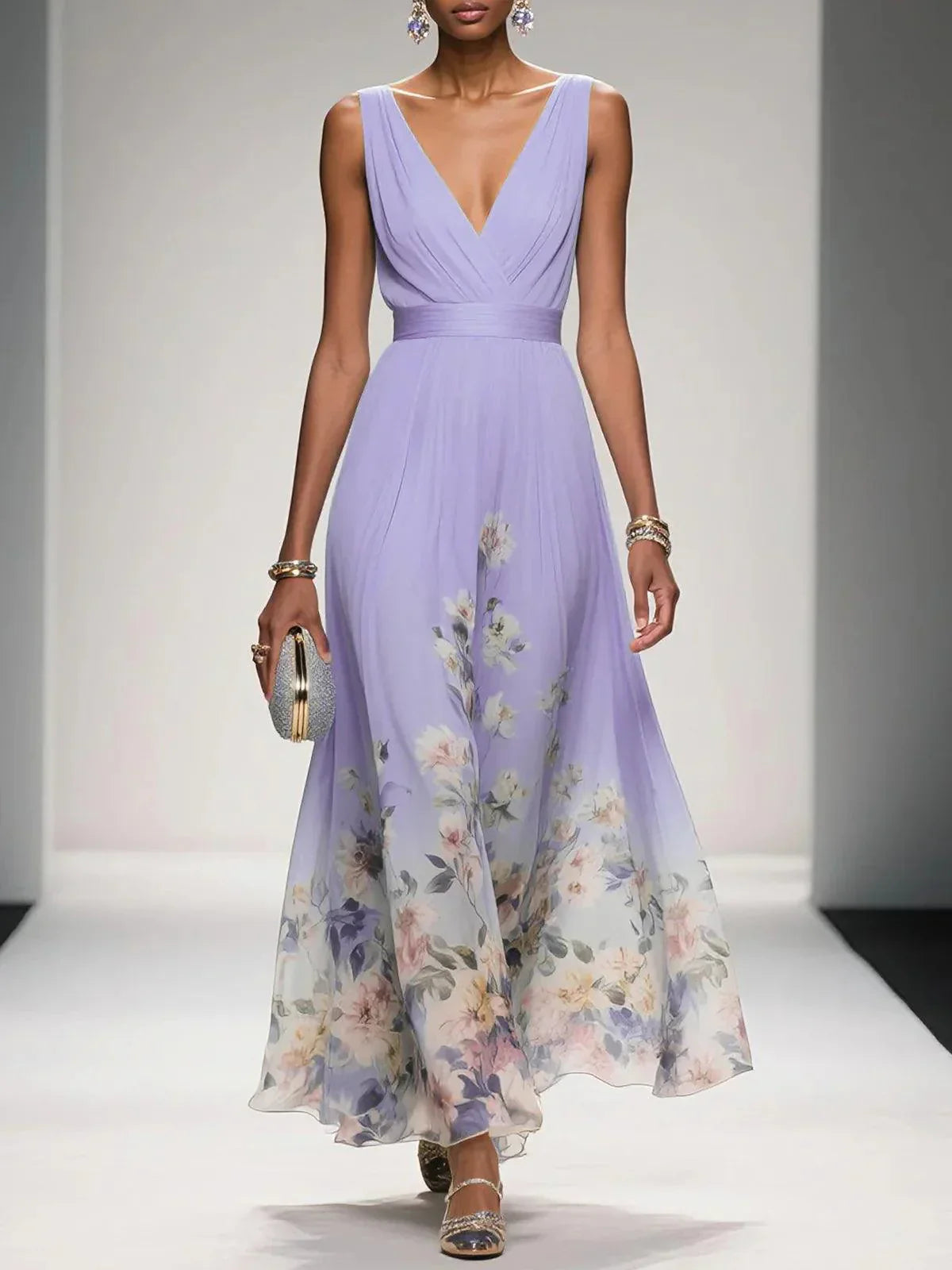 Wedding Guest Dress Women | Floral Border Print & Elegant Flowing Design