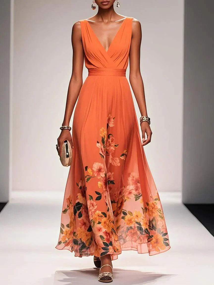 Wedding Guest Dress Women | Floral Border Print & Elegant Flowing Design