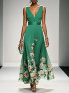 Wedding Guest Dress Women | Floral Border Print & Elegant Flowing Design