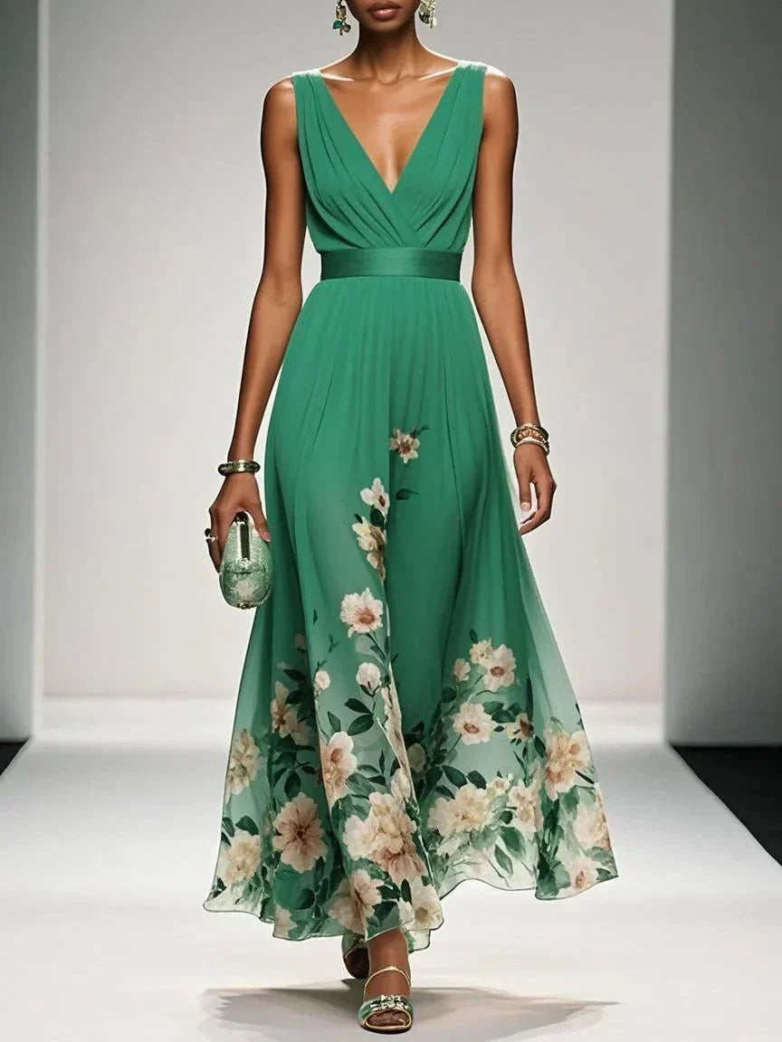 Wedding Guest Dress Women | Floral Border Print & Elegant Flowing Design