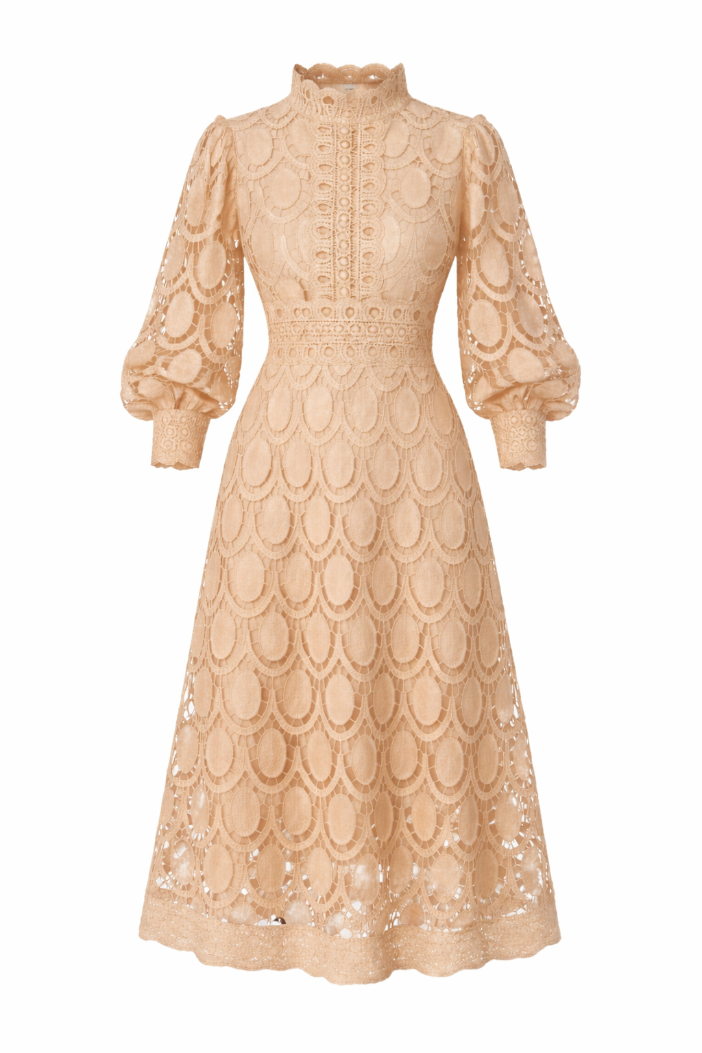Women's Long Shaped Sleeve Lace Midi Dress 0
