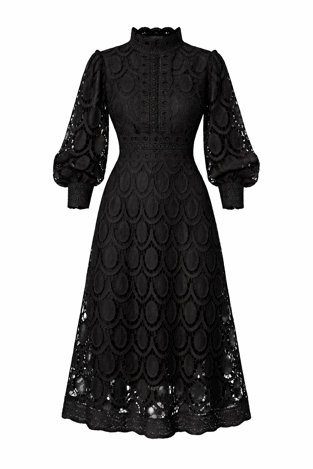 Women's Long Shaped Sleeve Lace Midi Dress 1