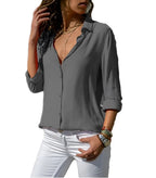 Women's Loose Button Front Blouse Shirt with Open Neck Shape 0