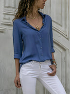 Women's Loose Button Front Blouse Shirt with Open Neck Shape 4