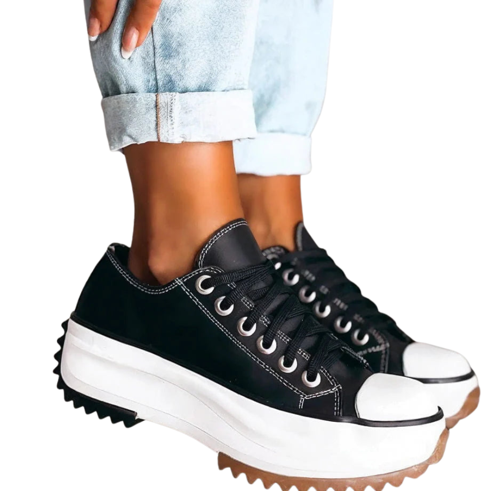 Women's Low Cut Lace Up Rounded Toe Trainers with Raised Sole 0
