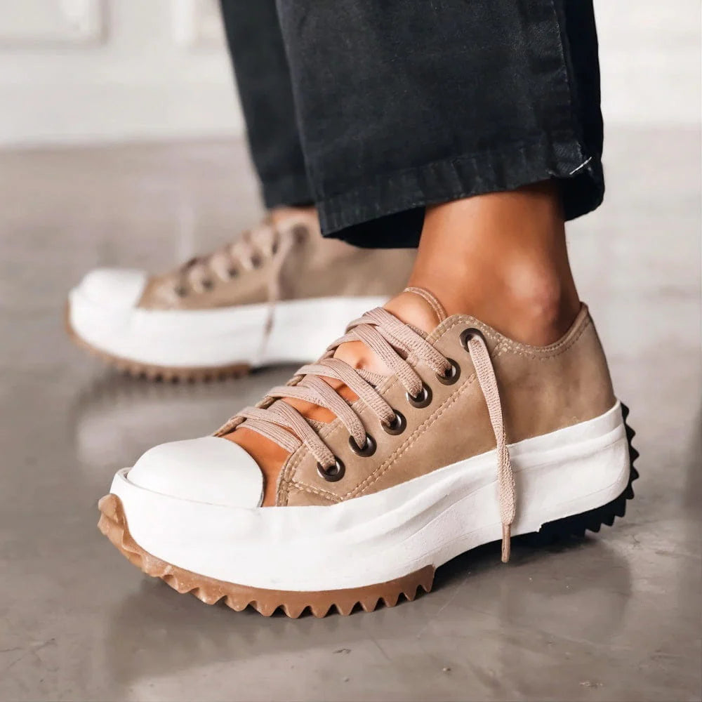 Women's Low Cut Lace Up Rounded Toe Trainers with Raised Sole 1
