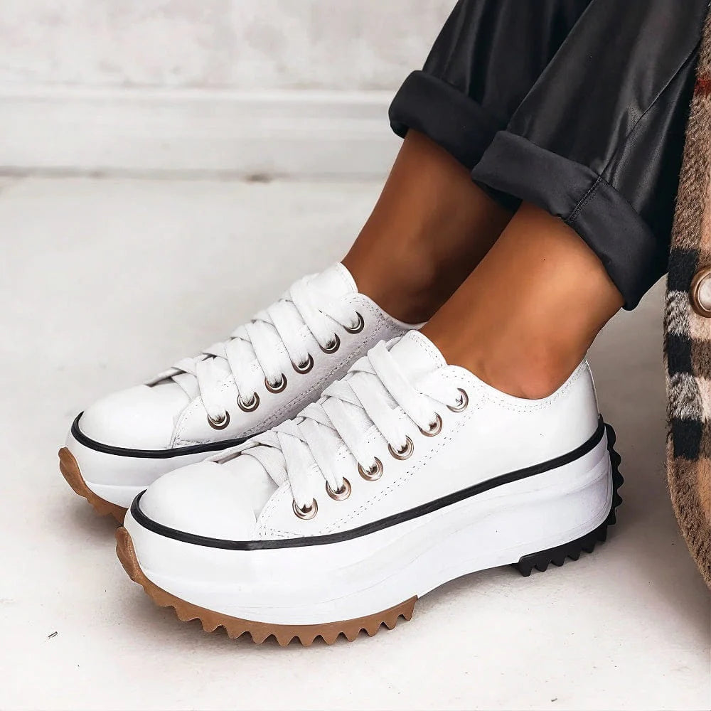 Women's Low Cut Lace Up Rounded Toe Trainers with Raised Sole 2