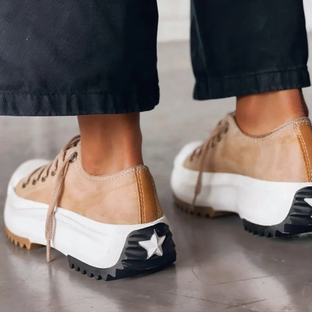 Women's Low Cut Lace Up Rounded Toe Trainers with Raised Sole 3