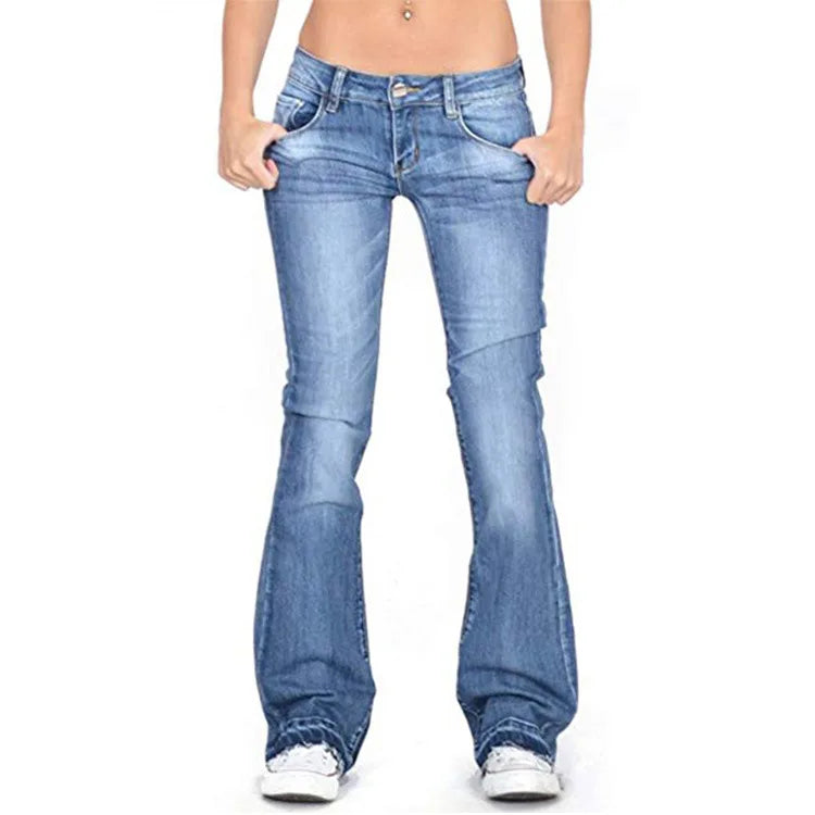 Women's Low Rise Flared Washed Denim Jeans Bootcut 2