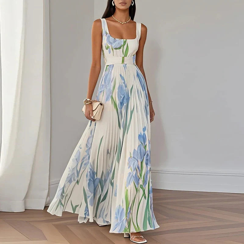 Women's Maxi Dress with Floral Design and A-Line Fit 0