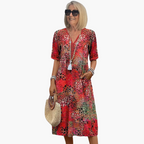 Women’s Midi Dress with V-Neck and Floral Print 0