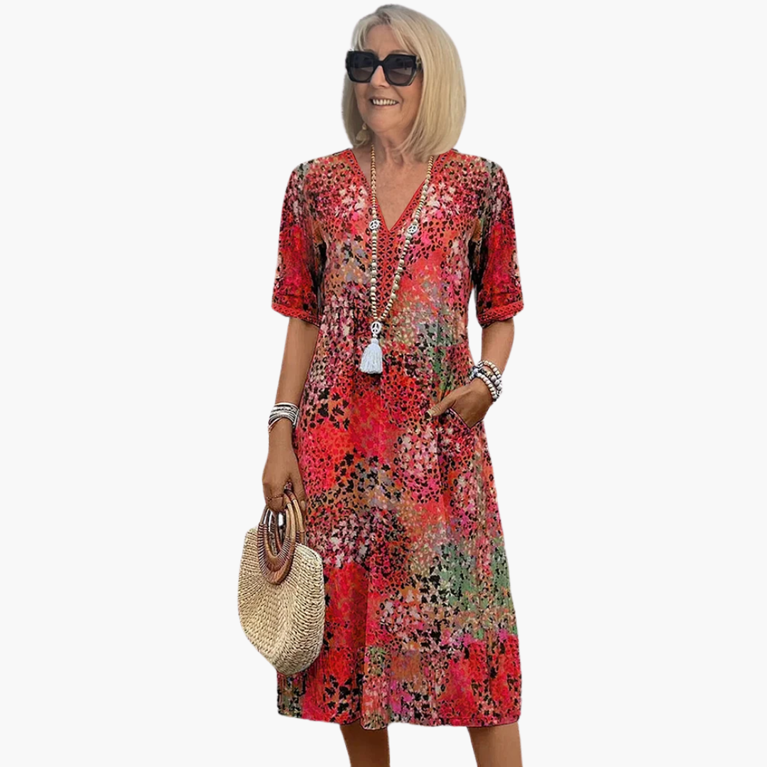 Women’s Midi Dress with V-Neck and Floral Print 0