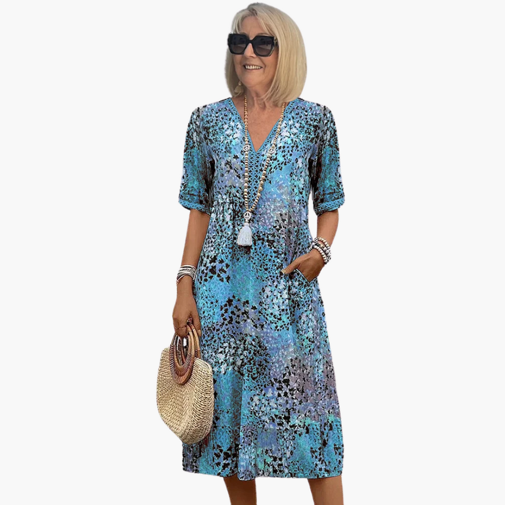 Women’s Midi Dress with V-Neck and Floral Print 1