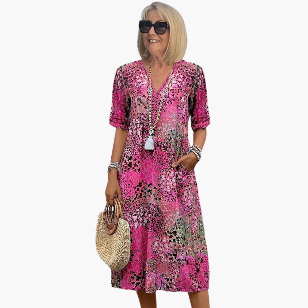 Women’s Midi Dress with V-Neck and Floral Print 2
