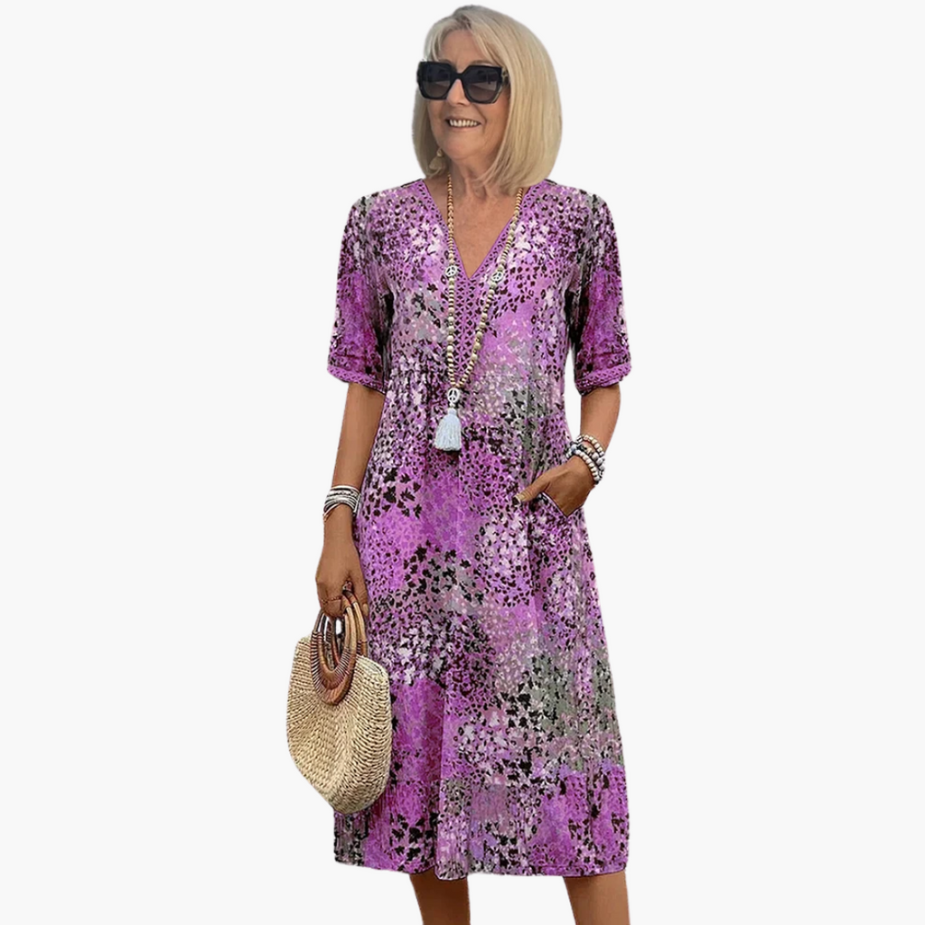Women’s Midi Dress with V-Neck and Floral Print 3