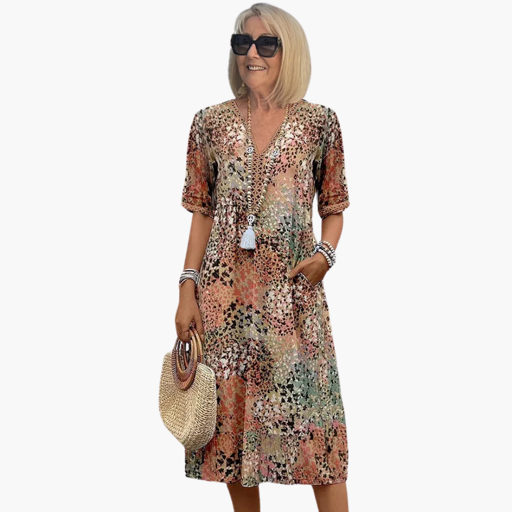 Women’s Midi Dress with V-Neck and Floral Print 4