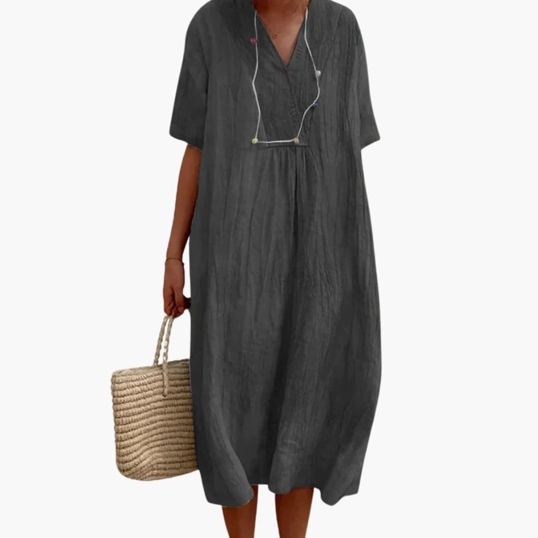 Women's Midi Dress with V-Neck and Short Sleeves 3