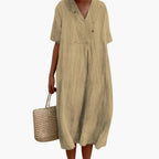 Women's Midi Dress with V-Neck and Short Sleeves 4