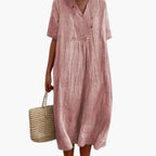 Women's Midi Dress with V-Neck and Short Sleeves 5