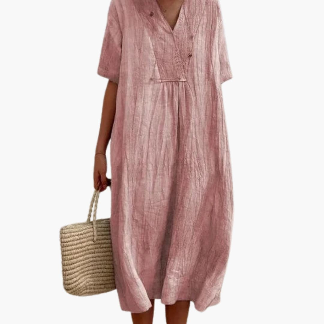 Women's Midi Dress with V-Neck and Short Sleeves 5