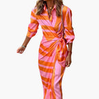 Women’s Midi Shirt Dress with Waist Tie and Wrap Front 0