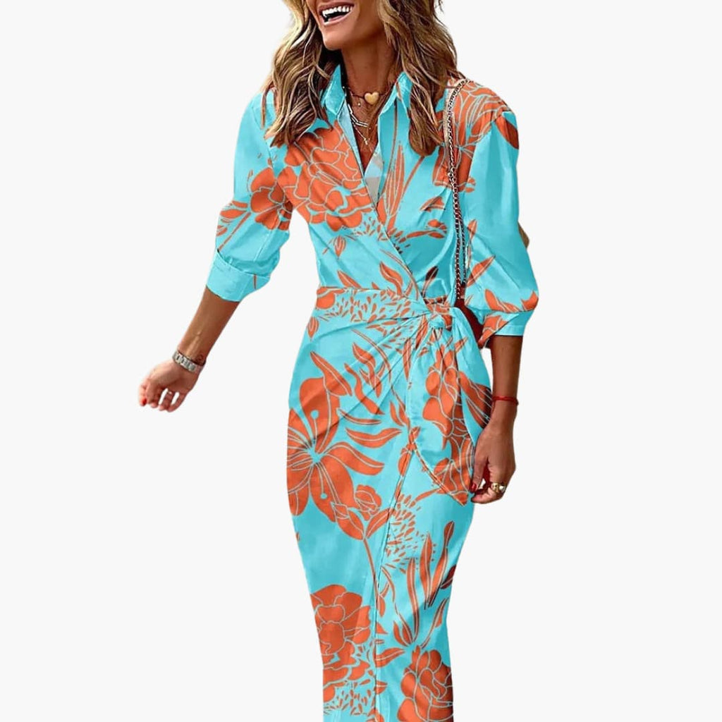 Women’s Midi Shirt Dress with Waist Tie and Wrap Front 2