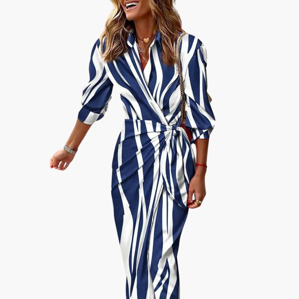 Women’s Midi Shirt Dress with Waist Tie and Wrap Front 3