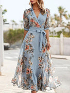 Women's Midi Sundress | V-Neck Floral Wrap 1