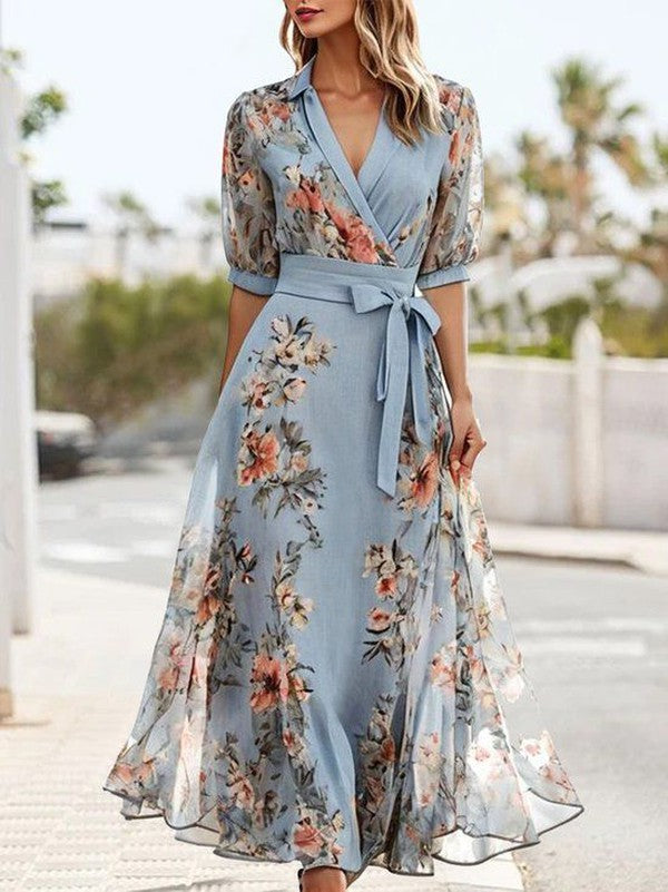 Women's Midi Sundress | V-Neck Floral Wrap 1