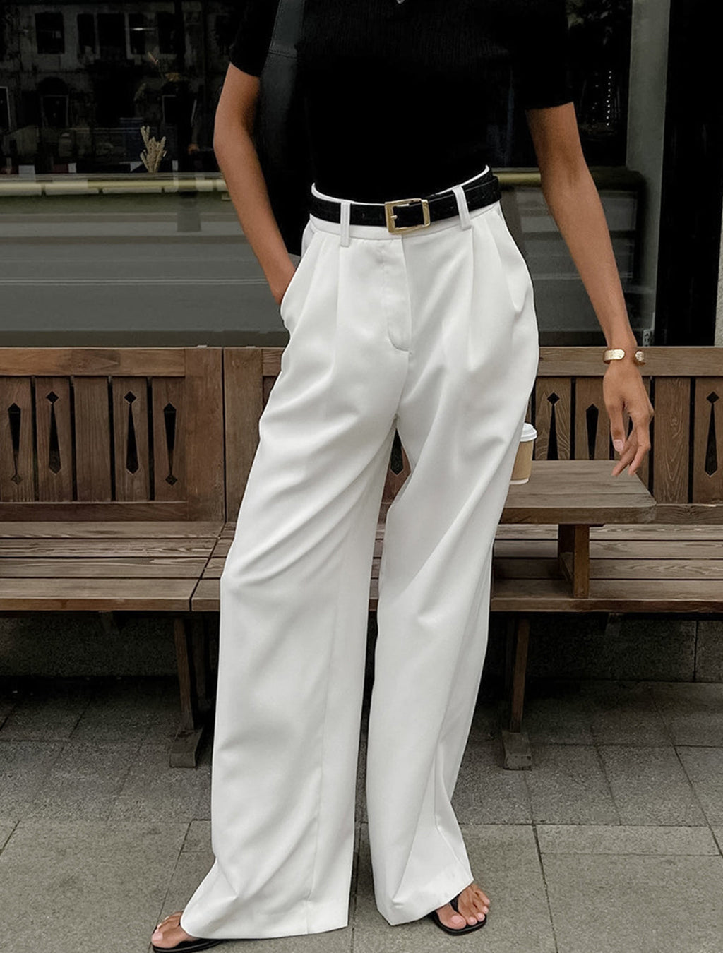 Women's Pleated Wide Leg Trouser Pantswith Front Crease Detail 1