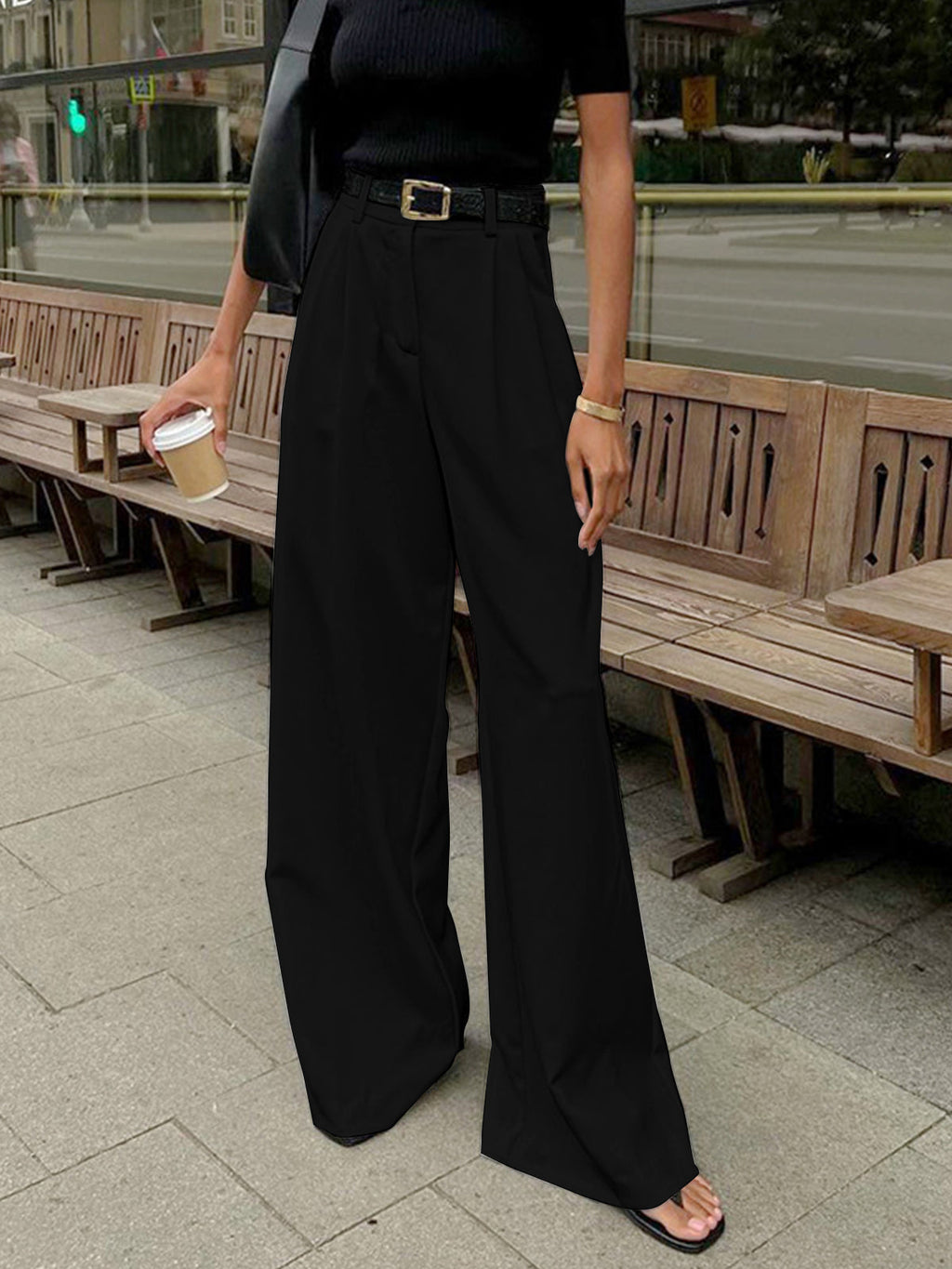 Women's Pleated Wide Leg Trouser Pantswith Front Crease Detail 2