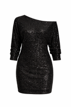Women's Sequin Long Sleeve Off Shoulder Mini Dress 3
