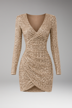 Women's Sequined V-neck Dress with Asymmetrical Hem 0