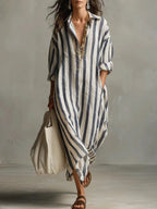 Women's Shirt Dress | Maxi V-Neck Striped 0