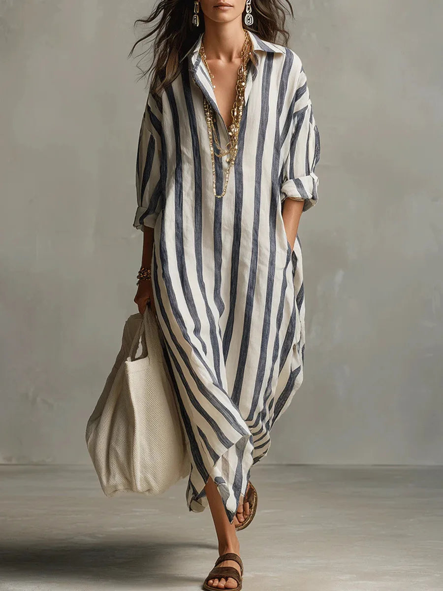 Women's Shirt Dress | Maxi V-Neck Striped 0