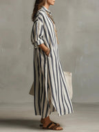 Women's Shirt Dress | Maxi V-Neck Striped 1