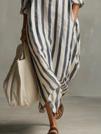 Women's Shirt Dress | Maxi V-Neck Striped 3