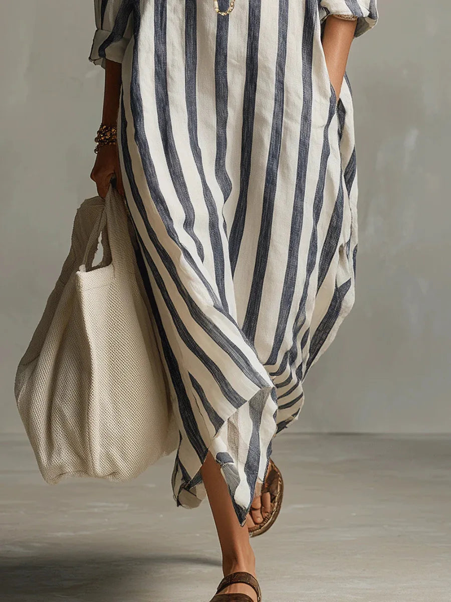 Women's Shirt Dress | Maxi V-Neck Striped 3
